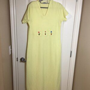 Line Two Womens Yellow Knitted Maxi Long Shift Dress Size M Short Sleeve Pull-on